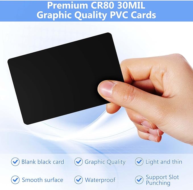 100 Pack - Premium Blank PVC Cards for ID Badge Printers - Premium Quality Black CR80 30 Mil (CR8030) by KLMNDUO - Compatible with Most Photo ID Badge Printers(Black)