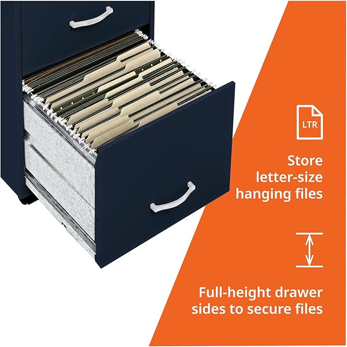 LYS SOHO Box/File/File Mobile Navy File Cabinet, 3 Drawer
