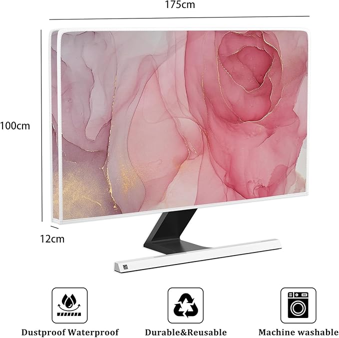 Baocicco Abstract Waterproof Television Cover with Pink Marble Design 75 Inch Full Body Cover for TV Screen Weatherproof Dust-Proof TV Screen Covers Sleeve Compatible with LED OLED Desktop