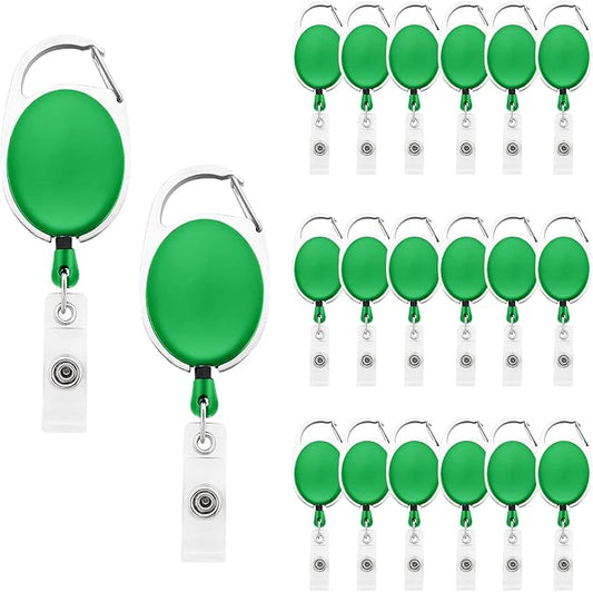 Fushing 20Pcs Retractable ID Badge Holders ID Badge Reels with Clip Retractable Badge Holders for Office Worker Doctor Nurse (Green)
