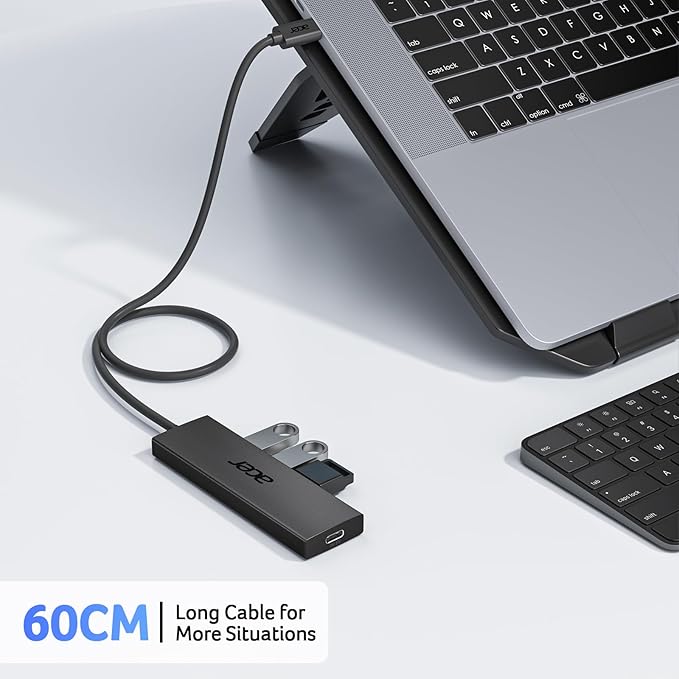 Acer USB C Hub 4 Ports, Multiple USB 3.0 Hub, USBC Splitter for Laptop with TypeC Power Port, Extender for Type C Port Laptop, PC, Desktop and More (USB-C, 2ft)