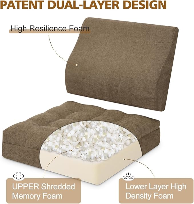 TANYOO Recliner Cushion for Elderly with Lumbar Support Pillow - 20x20x5 Inch Extra Thick Recliner Seat Cushion for Seniors Relief Back Pain and Tailbone Pain from Long Sitting Non-Slip Bottom Brown