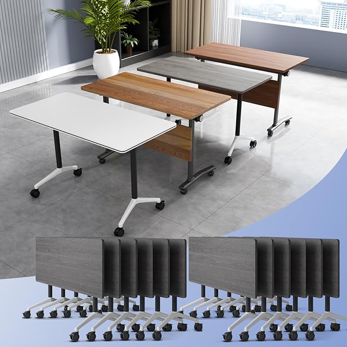 Conference Table Flip Top Mobile Conference Room Tables,Folding Conference Table with Wheels,Large Meeting Training Seminar Table Saving Space for Office Classroom(12C,47.2'')