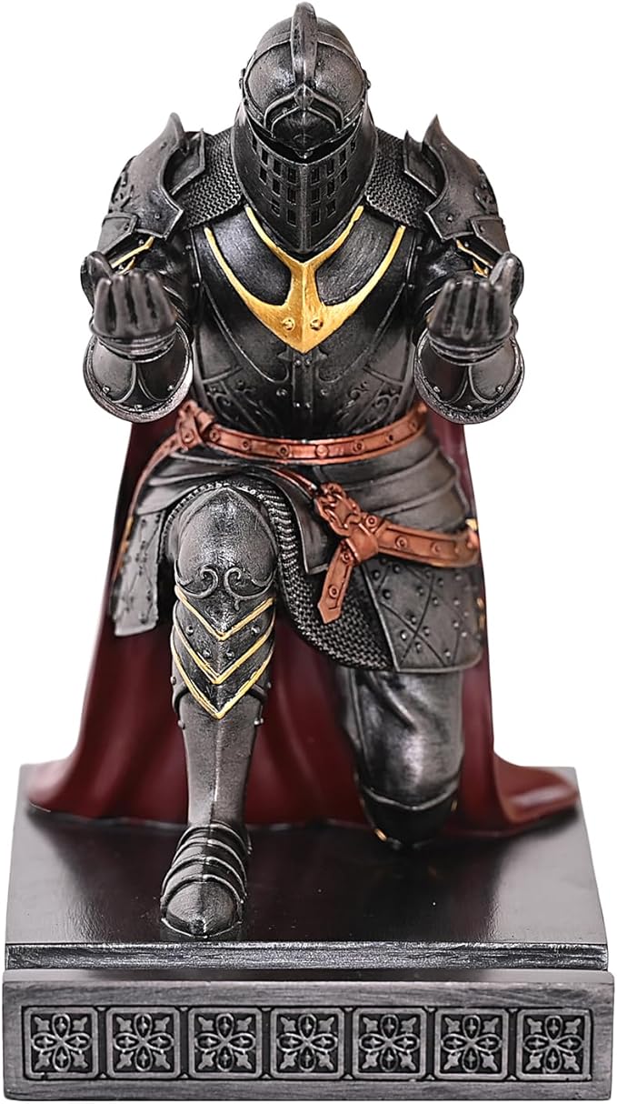 HDMbigmi King's Guard Leader Cloak Warrior Knight Pen Holder Mobile Phone Stand, Ornament Knight Statue, Pen Stand Paperweight for Office and Home (Iron)