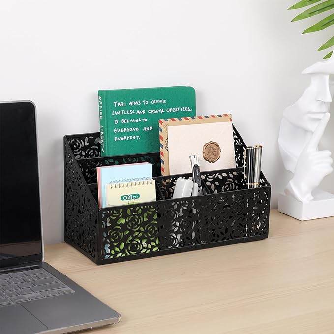 DINGTAI Mail Organizer Countertop, Modern Mail Holder Countertop, Desk Organizers and Accessories, Boho Desk Accessories, Bill Mail Papers Letters Organizer, Mail Sorters, Pencil holders(Black)