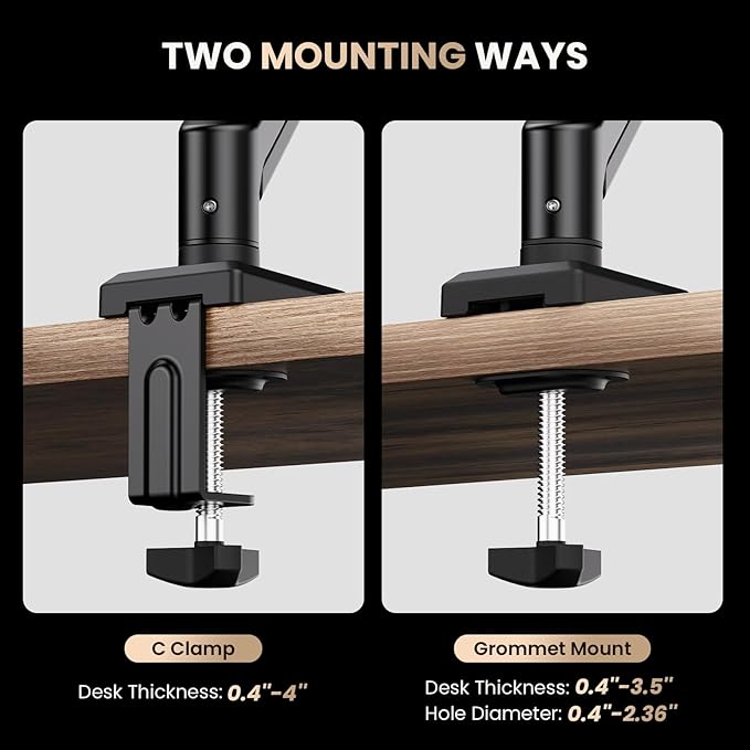 SIAGO Single Monitor Stand, 15 to 32 Inch Monitors Arm, Adjustable Mount with C-Clamp and Grommet Installation, Made of Iron and Al, VESA Monitor Stand for Desk - Fits 4.4 to 19.8lbs Monitors