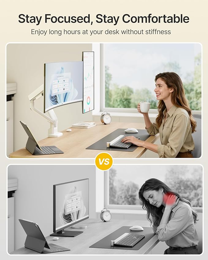 monTEK Dual Monitor Arm, Mechanical Spring Monitor Arm for 17-35" Screens, Adjustable Monitor Desk Mount Each Holds up to 24.2 lbs with C Clamp/Grommet Desk Mount, VESA 75/100mm, MA1011WH-D