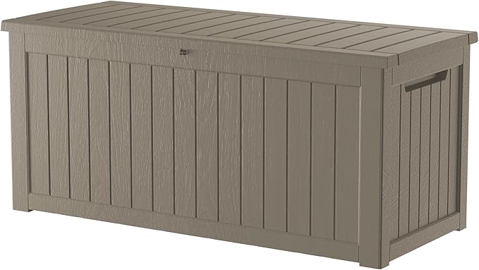Decksplore Outdoor Storage Box Waterproof, 200 Gallon Lockable Resin Large Deck Box, Patio Storage Bin for Pool Accessories Cushion Furniture, Garden Tools, UV-Resistant Outside Delivery, Grey