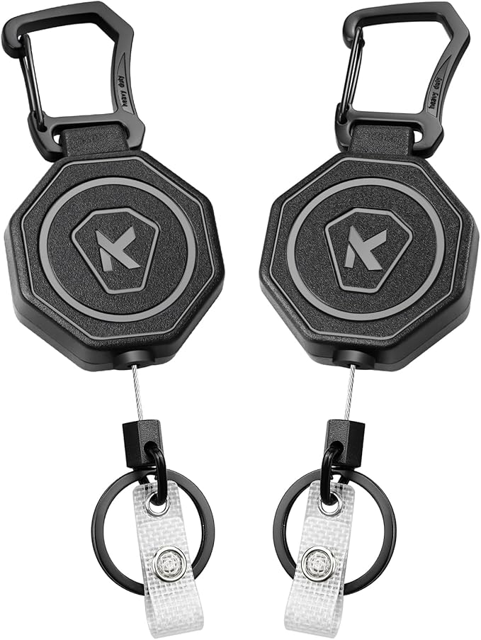 koorito 2 Pack Heavy Duty Retractable Badge Holder Key Reel with 31.1' Retractable Cord, Black