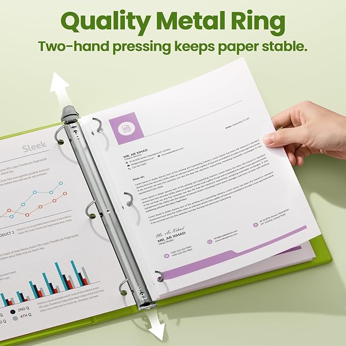 SUNEE 3 Ring Binder 3 Inch 1 Pack, Clear View Binder Three Ring PVC-Free (Fit 8.5x11 Inches) for School or Office Supplies, Tender Green