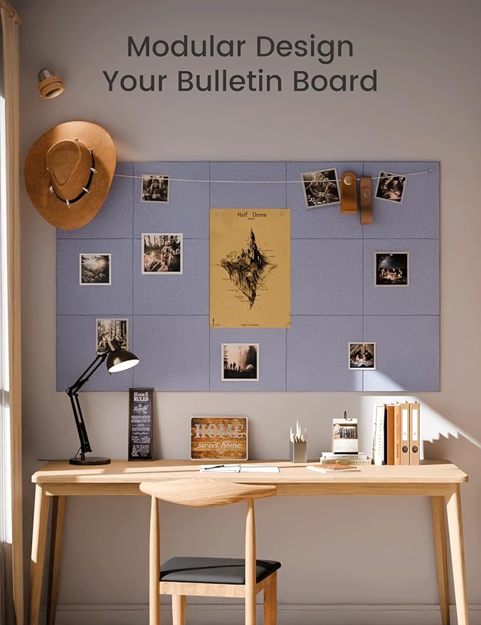 Fluxynara Large Felt Bulletin Board 48" x 36" Cork Board Alternative-12 Pack with 70 Safe Removable Adhesive Tabs, Cork Boards for Walls Cork Board for Home Office Classroom Pin Board-Soft Periwinkle