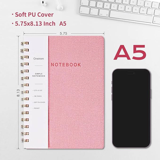 Spiral Notebook-5.75" x 8.125" College Ruled Journal with Inner Pockets and 160 Pages,PU Leather Cover Business Journal, Twin-Wire Binding Notebook Perfect for Office & Home School Supplies 3 pack Pink/MintGreen/Violet