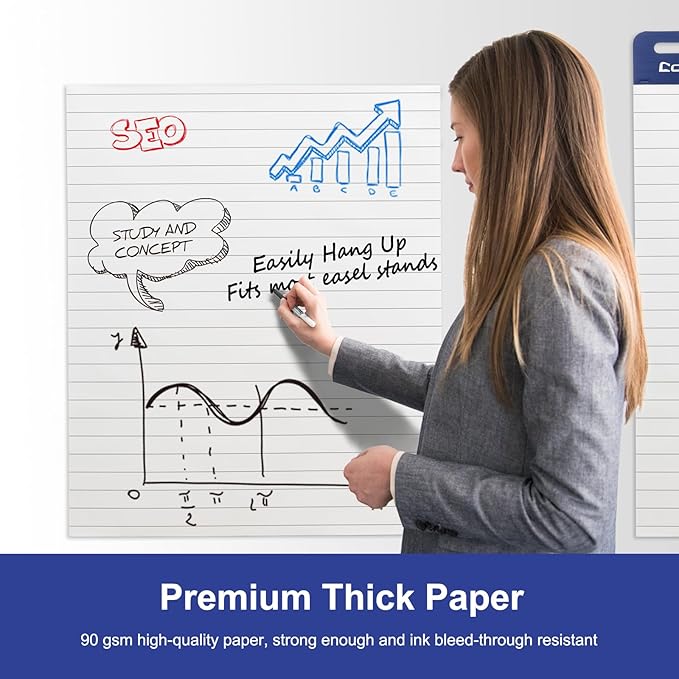 Comix Sticky Easel Pad, Large 20 x 23 Inches Flip Chart Paper for Teachers, Businessmen, Office Workers, Self Stick Easel Paper, 30 Sheets/Pad, 3 Pads/Pack
