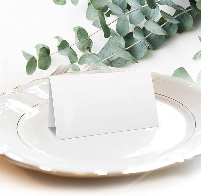 2 x 3,5"Plain White Folding Tent Cards (Set of 100) - 4x3,5"Folds to 2x3,5"Simple Blank Card Stock for Writing, Stamping, Drawing-Make Your Own Note, Thank You Cards, Seating Place Cards for Weddings