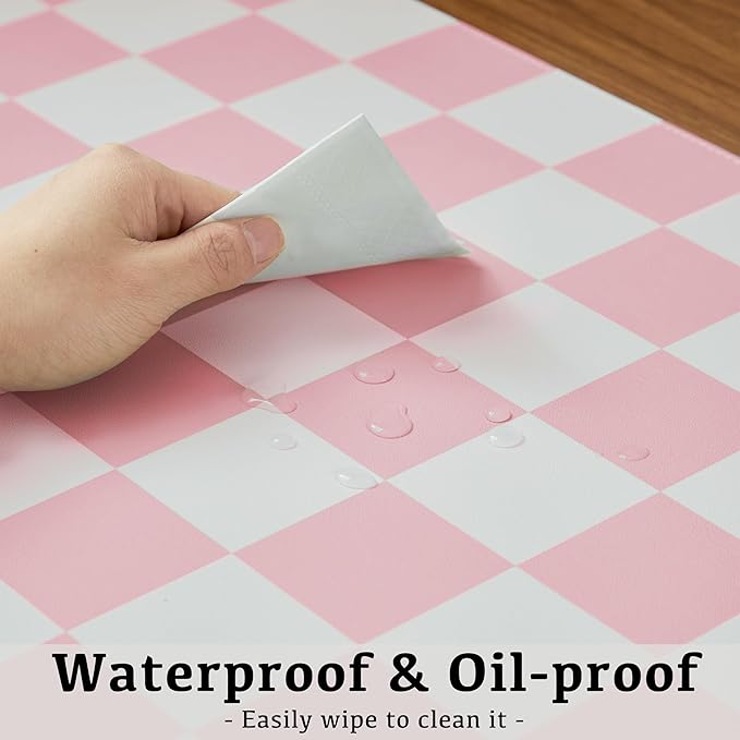 Ohocut Checkered Desk Mat, Large Cute Aesthetic Retro PU Leather Computer Laptop Desk Mat, Non-Slip Waterproof Mouse Keyboard Pad, Desk Writing Mat for Work/Home (Pink, 23.6" x 13.7")
