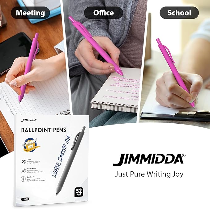JIMMIDDA 52 Pcs Pens Bulk - 1.0MM Ballpoint Pens Pink Ink | Medium Point Smooth Writing, No Bleed Retractable Ball Point Pen for Office School (Pink - 52Pcs)