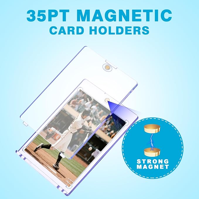 60-Pack Magnetic Card Holders - 35pt One Touch Card Holder, UV Protection Clear Acrylic Trading Card Case, Card Protector for Baseball, Game, Sports Cards, Fit for Standard Cards Storage and Display