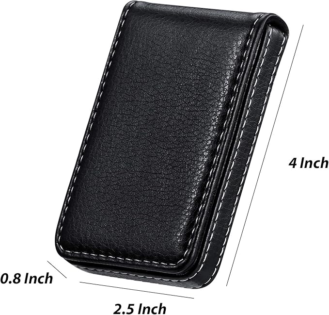 Outus 2 Pieces Business Card Holder, PU Leather Business Card Case Pocket Wallet with Magnetic Shut for Valentines Gift Men Women(Black and Coffee,Classic)