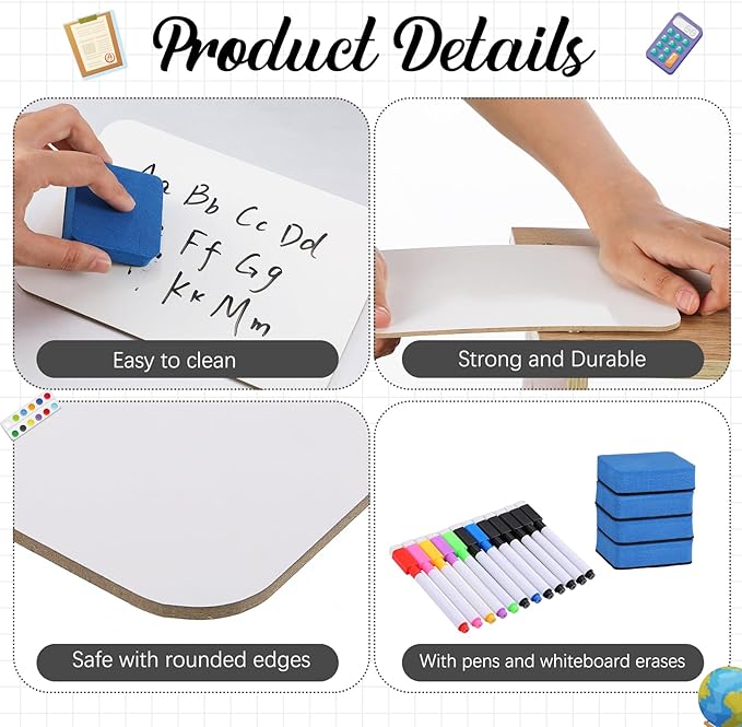 Affrolling 24 Sets Small Whiteboard Dry Erase Boards 5" x7'' Mini Double Sided Dry Erase Lap Boards with Markers Erasers Pen Holders Personal Whiteboards for Students Classroom Teacher