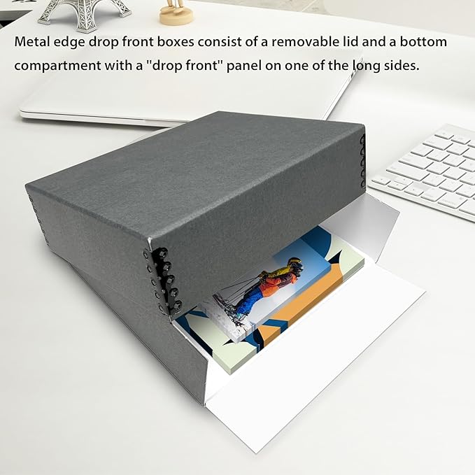 Lineco Museum Archival Storage Box, 20.75x24.75x3 in. Drop Front Design. Acid-Free with Metal Edge. Organize Photos, Pictures, Prints, Documents, Crafts, DIY. Gray, 2 Pack