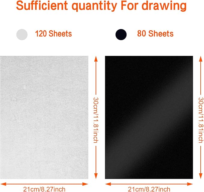 Carbon Paper Tracing Paper for Tracing - PSLER 120 Pcs White Translucent Tracing Paper and 100 Pcs Black Graphite Paper On Wood Fabric Artist Lettering Sketch Canvas Drawing A4 Size 8.5 X 11 Inch