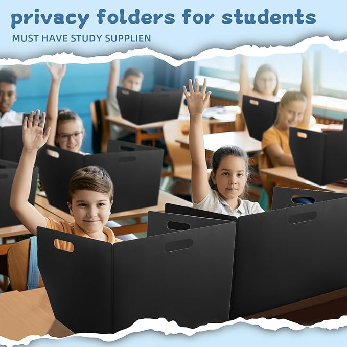 24-Pack Plastic Desk Dividers for Students, Privacy Folders for Students - Durable & Easy-to-Clean Privacy Panels with 40 Labels & Light Holes, Testing Dividers for Classroom - Classroom Must-Haves