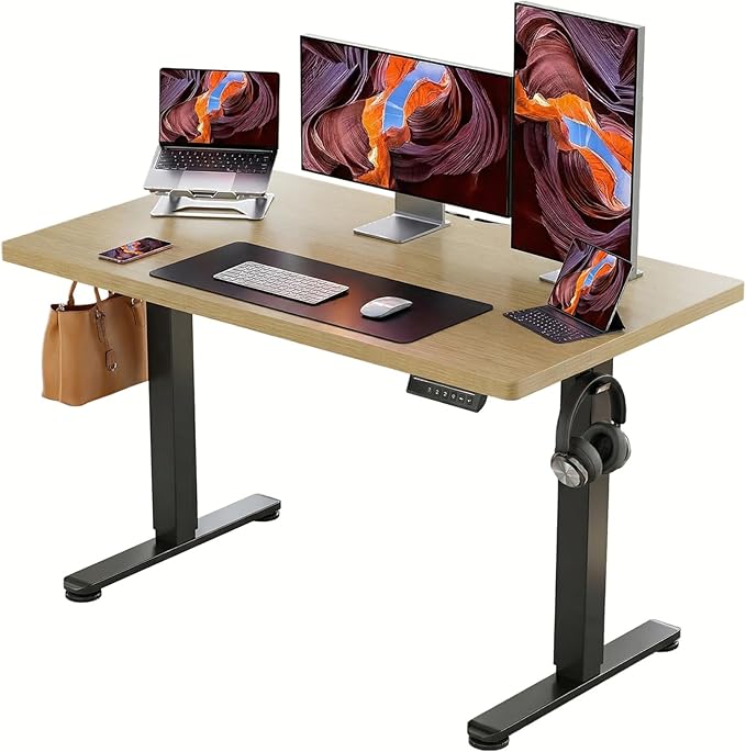 ErGear Height Adjustable Electric Standing Desk, 47.2 x 23.6 Inches Sit Stand up Desk with 1.18" Thickness Whole-Piece Desktop, Memory Computer Home Office Desk (Natural Wavy)