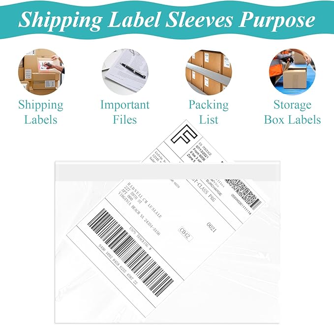 6”×9” Self-Adhesive Shipping Label Sleeves, FungLam Shipping Label Sleeves, Packing List Envelopes, Clear Top Loading Packing List, Shipping Labels Pouches for Shipping Labels/Files 100 Pack