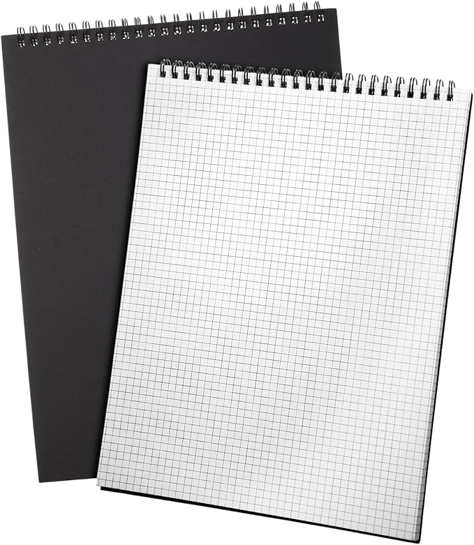 Engrowtic 2 Pack Top Spiral Graph Paper Notebooks 8.7 X11.4 Inch A4 Grid Paper Notepad 70 Sheet Memo Steno Pad for Engineering Writing Sketching Drawing School Office Supplies (Black)