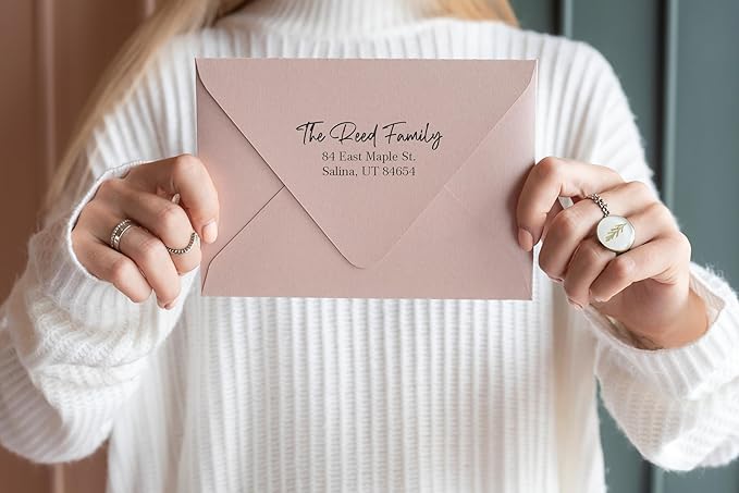 Address Stamp - Custom Stamps for Mailing I Create Personalized Name and Return Address I Up to 3 Lines of Text I Includes Ink Color Options I Self Inking and Wooden Rubber Stamp Options (Script Font)