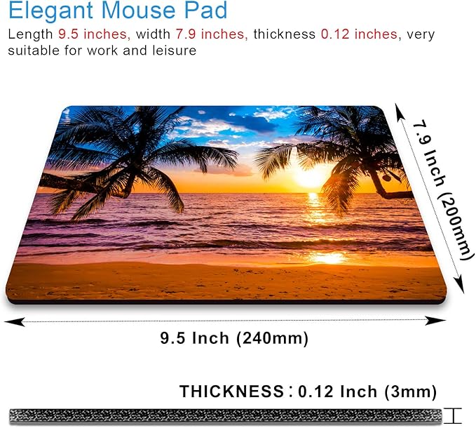 IMAYONDIA Sunshine Beach Coast Sea Palm Trees Mouse Pad,Hawaiian Coconut Trees Mousepad, Pacific Sunrise Sunset Mouse Mat, Square Mouse Pad for Office Laptop Computer PC Men Women, 9.5 x 7.9 Inch
