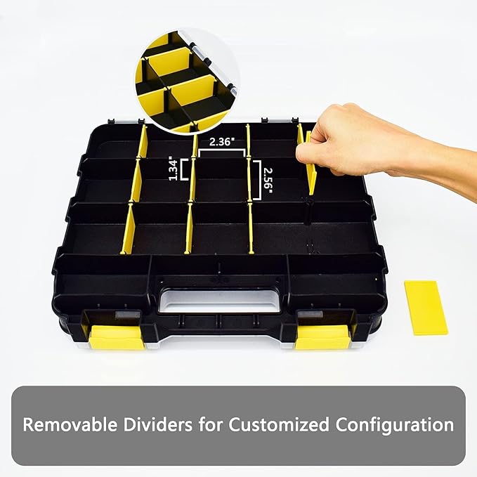 AIDY-PRO Hardware Organizer Box 34 Compartments Small Parts Organizer with Removable Dividers Durable Plastic Double Side Tools Box Screw Organizers For Nuts, Bolts, Screws, Nails 2Pack