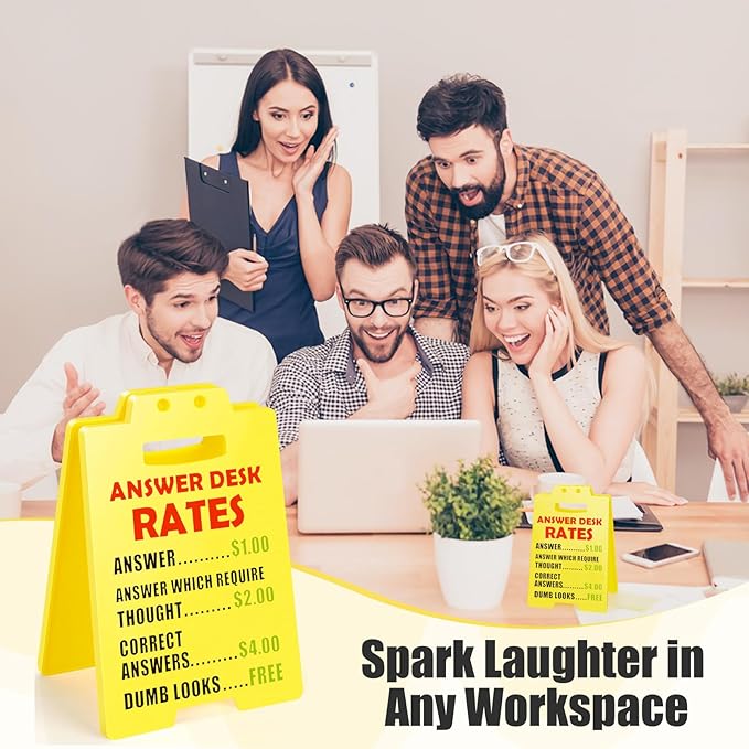 Funny Desk Signs, 2-Pack Answer Desk Rates Sign with Humorous Quotes for Office Decor, Hilarious Funny Gag Gifts for Coworkers, Perfect Boss Gifts for Women Men, Sarcastic Cubicle Accessories
