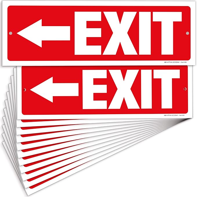 iSYFIX Exit Signs - 12 Pack 12x4 Inch Directional Left Arrow Signs, 40 mil Polystyrene Plastic, UV Laminated, Scratch & Fade Resistant, Waterproof - Ideal for Office, Theater, School, Business
