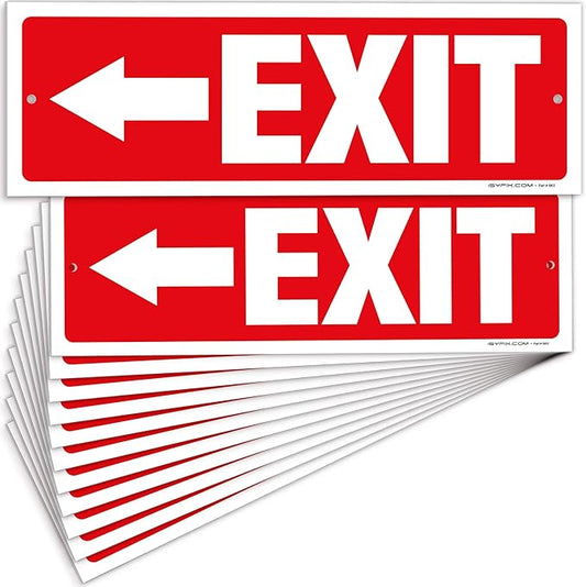iSYFIX Exit Signs - 12 Pack 12x4 Inch Directional Left Arrow Signs, 40 mil Polystyrene Plastic, UV Laminated, Scratch & Fade Resistant, Waterproof - Ideal for Office, Theater, School, Business