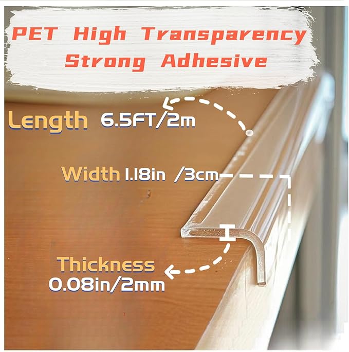 AYHOUKG Clear Edge Protector 1.18in widthx6.5ft Length(3cmx2m) Self-Adhesive Furniture Edge and Corner Protectors for Furniture
