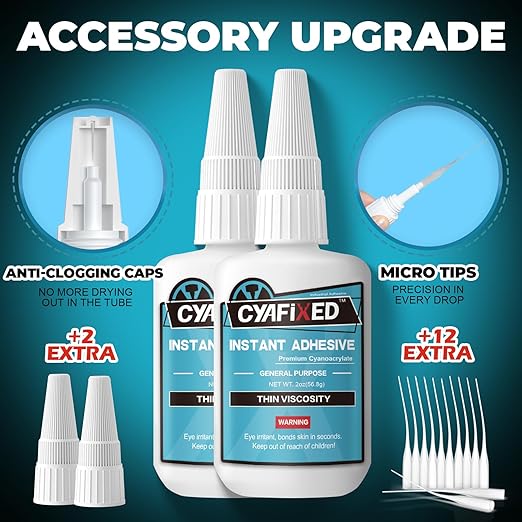 Thin Super Glue 113.6 Gram (4 oz), All Purpose Clear Liquid CA Glue Repair Wood Ceramic Glass Plastic, Heavy Duty Cyanoacrylate Adhesive for 3D Print PLA Shoe Metal, Strong Bond and Instant Superglue