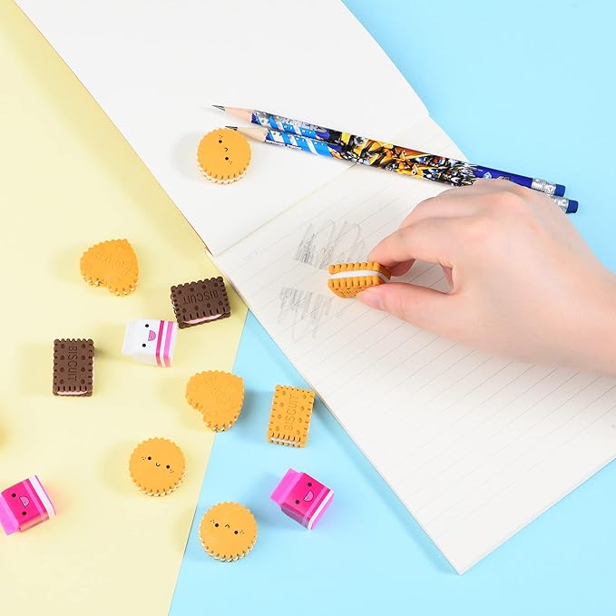 Cookie Erasers for Kids, 12 Pieces 3D Cute Food Puzzle Mini Biscuit Eraser, Cool Fun Take Apart Desk Pet Erasers for Girls