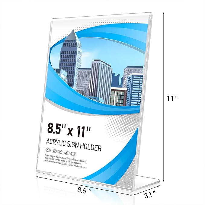 Eocnrhe Acrylic Sign Holder 8.5 x 11 6 Pack, Double-Sided Clear Sign Holder Plastic Stands for Display, Table Sign Stands, L Shape Flyer Holder