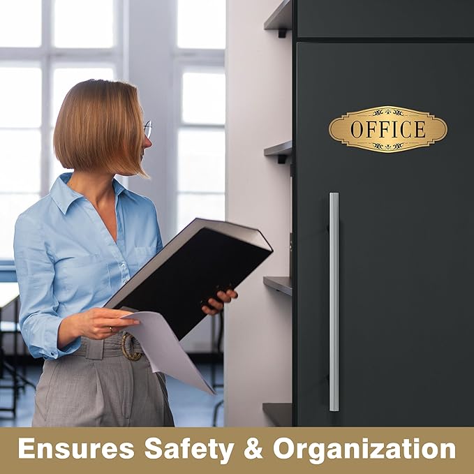 The Office Door Sign for Home and Business，Self-Adhesive Waterproof and Fade-Resistant Brushed Gold Office Sticker for House，Business，Door, Window