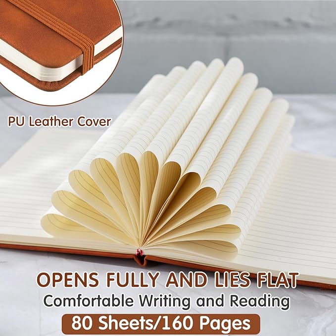 Qeeenar 24 Pack Leather Notebook Journals Bulk 5.7" x 8.3" Harder Cover A5 Journals for Writing Men Women Leather Travel Notebooks Daily Gifts for Office School (Brown)