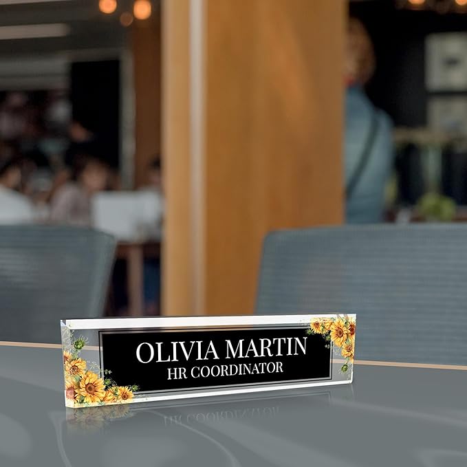 Signs ByLITA Floral Pattern Customized Nameplate | Harvest Sun Personalized Full Color Acrylic Desk Sign