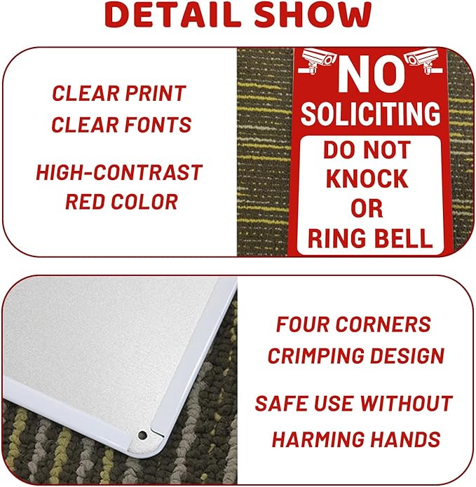 No Soliciting Sign for House/Home, Metal Yard Sign for Front Door, Perfect Decorative Sign to Discourage Unwanted Visitors (12 x 8 Inch)
