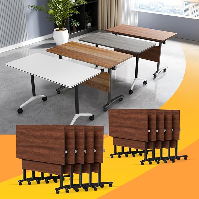 Conference Table Flip Top Mobile Conference Room Tables,Folding Conference Table with Wheels,Large Meeting Training Seminar Table Saving Space for Office Classroom(10D,70.8'')