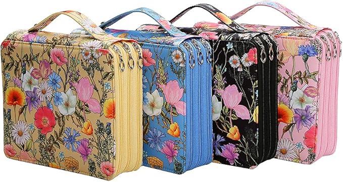 Vomgomfom Colored Pencil Case - 124 Slot Pencil Holder with Zipper Closure, Twill Fabric Large Capacity Pencil Case for Watercolor Pens or Markers, Artist Organizer (Blue Flower)