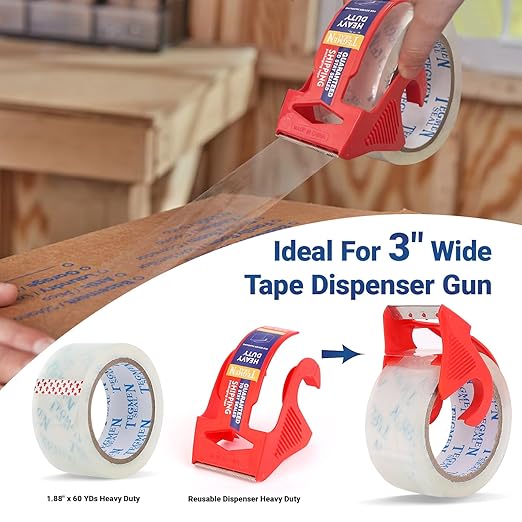 TegmenSeal Heavy Duty Clear Packing Tape with Dispenser Combo for Shipping, Moving & Storage,Thicker Clear Packing Tape, 1.88 inches Wide, 60 Yards Per Roll, 6 Pack 360 Total Yards