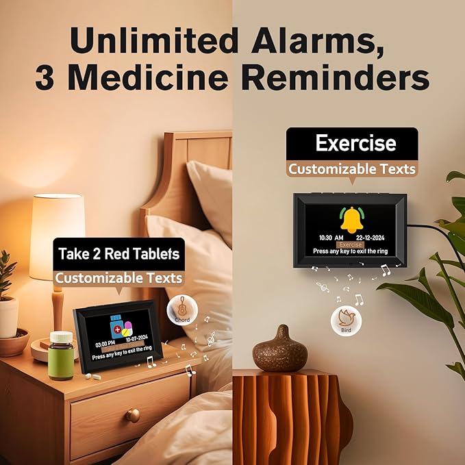 GOLOZA 7'' Digital Dementia Clock, Talking Clock with 10 Volumes, 6 Display with 10 Color Modes, Auto Dimmable, Alarms & Birthday & Holiday Reminders, 3 Pill Reminders Clocks for Seniors