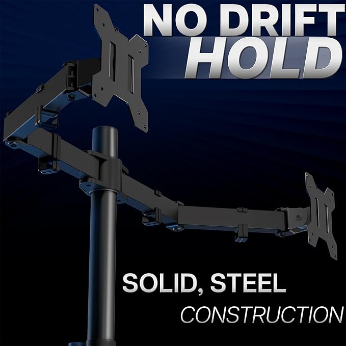 VIVO Dual Monitor Desk Mount, Holds 2 Computer Screens up to 30 inches and 22lbs Each, Heavy Duty Fully Adjustable Steel Stand with C-Clamp and Grommet, Black, STAND-V002