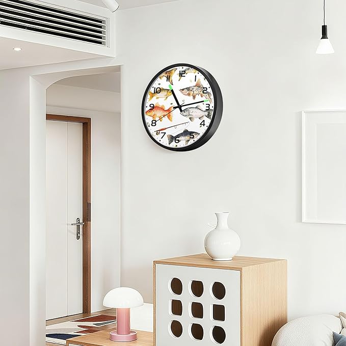 Vozoza Fishing Underwater 12 Inch Analog Wall Clocks Battery-Operated with Led Lights for Living Room Bedroom Kitchen Office Decor, Battery Not Included
