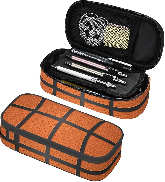 Basketball Ball Texture Pencil Case Big Capacity Storage Pencil Pouch Stationery Bags With Zipper Portable Pen Holder Box Organizer For Boys Girls Teens Student College School Office Supplies